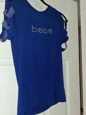 Women's Blue Embellished Cold-Shoulder Top